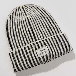 Urban Outfitters Black and White Striped Beanie Uo-76 Plaited Knit